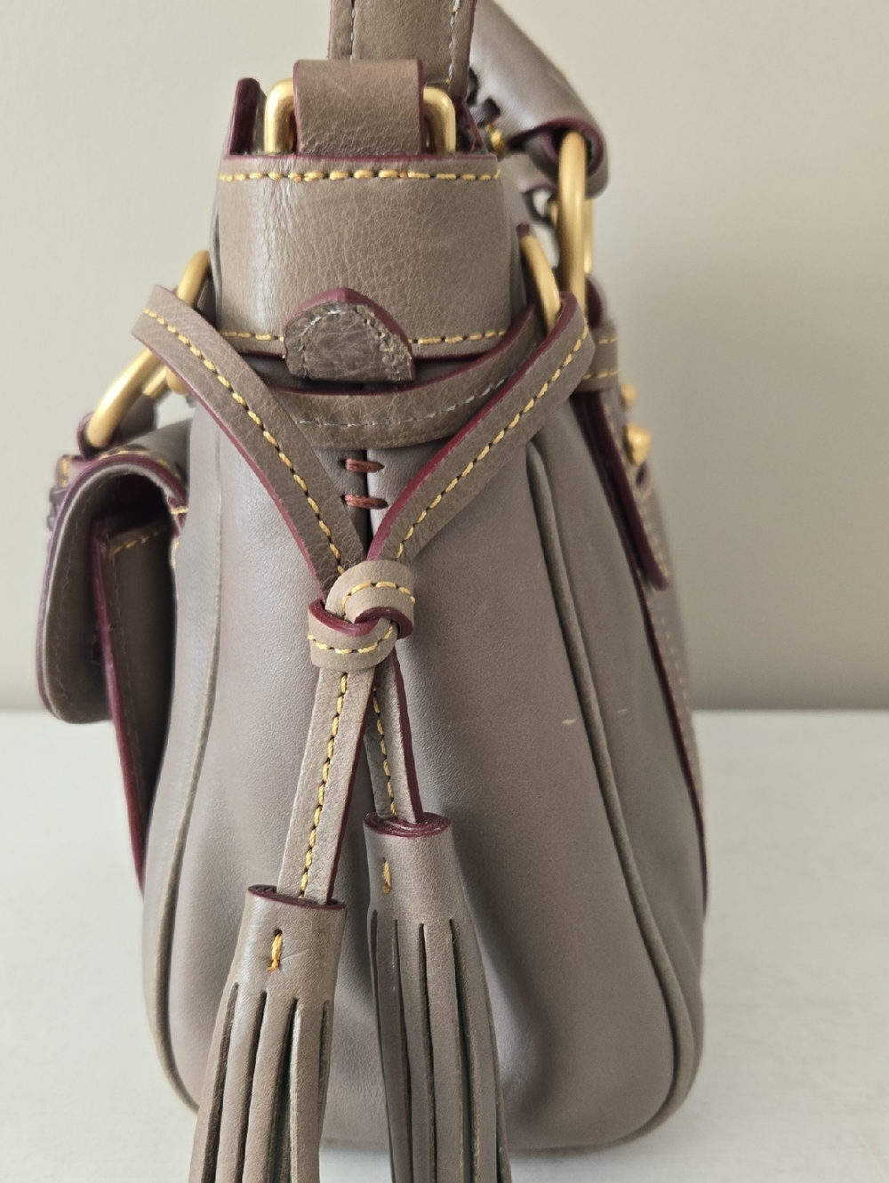Dooney & Bourke Florentine Taupe Brown Medium Pocket Leather Satchel - Picture 6 of 10
